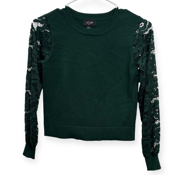I.N. Girl Other - Kids' Dark Green Lace-Sleeve Sweater - Lilt Girl‎